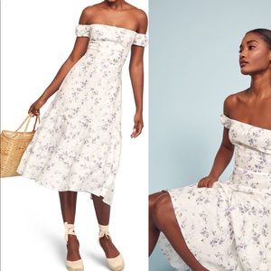 Reformation Toulouse off the shoulder for & flare dress